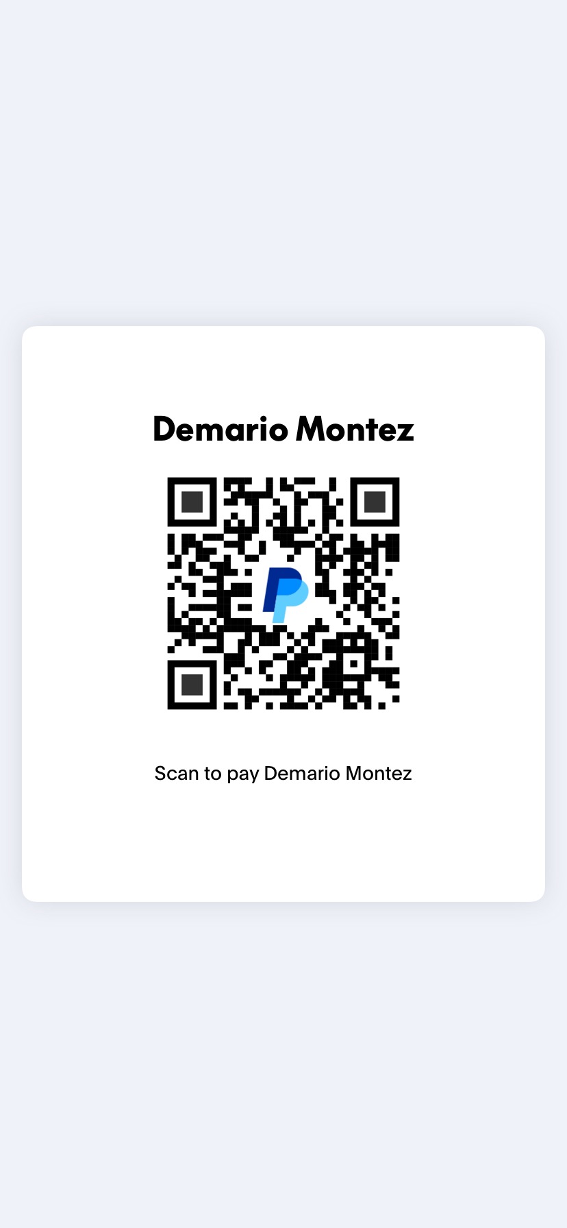 PayPal QR code to pay DeMario Montez